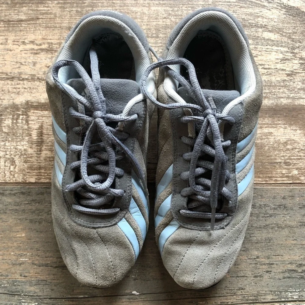 Adidas grey with baby blue three stripe shoe size 5.5